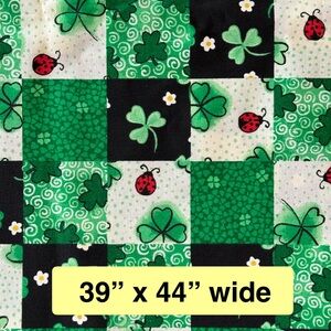 Cotton Fabric St. Patrick Springtime Clover Shamrock Ladybug Flowers (39”x 44”)